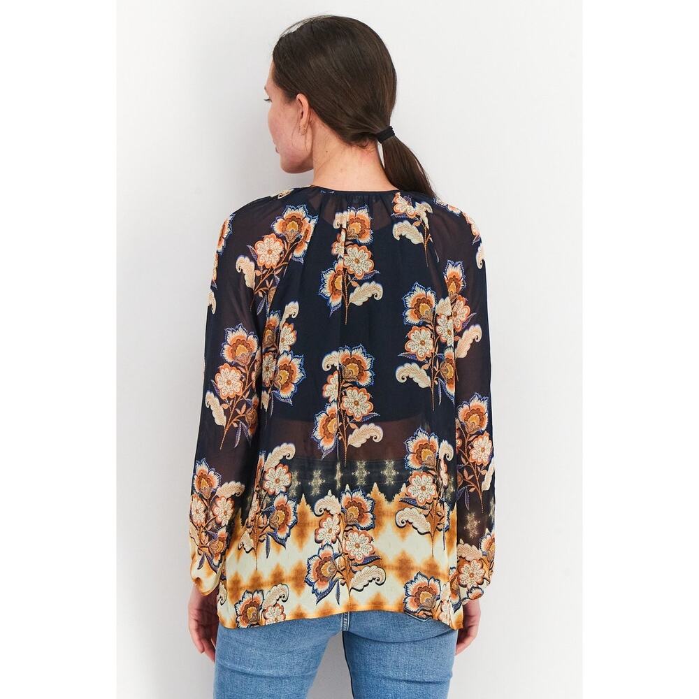 Liverpool Los Angeles Floral Peasant Blouse Navy Multi – Size Large - Picture 3 of 12
